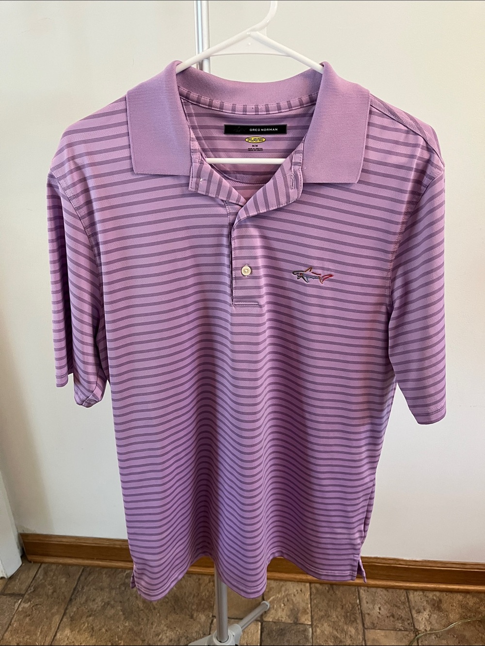 EUC Greg Norman Collection Men’s Lavender Striped Polo Sz M